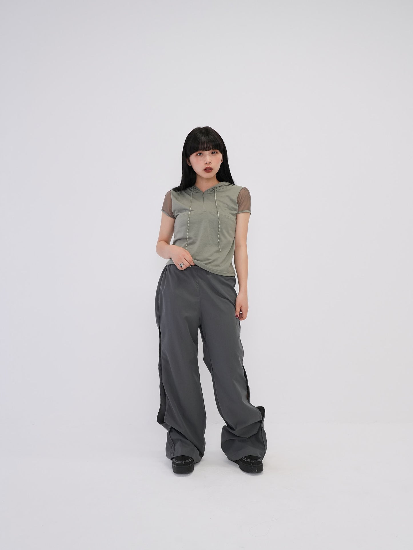 wave cut button pants