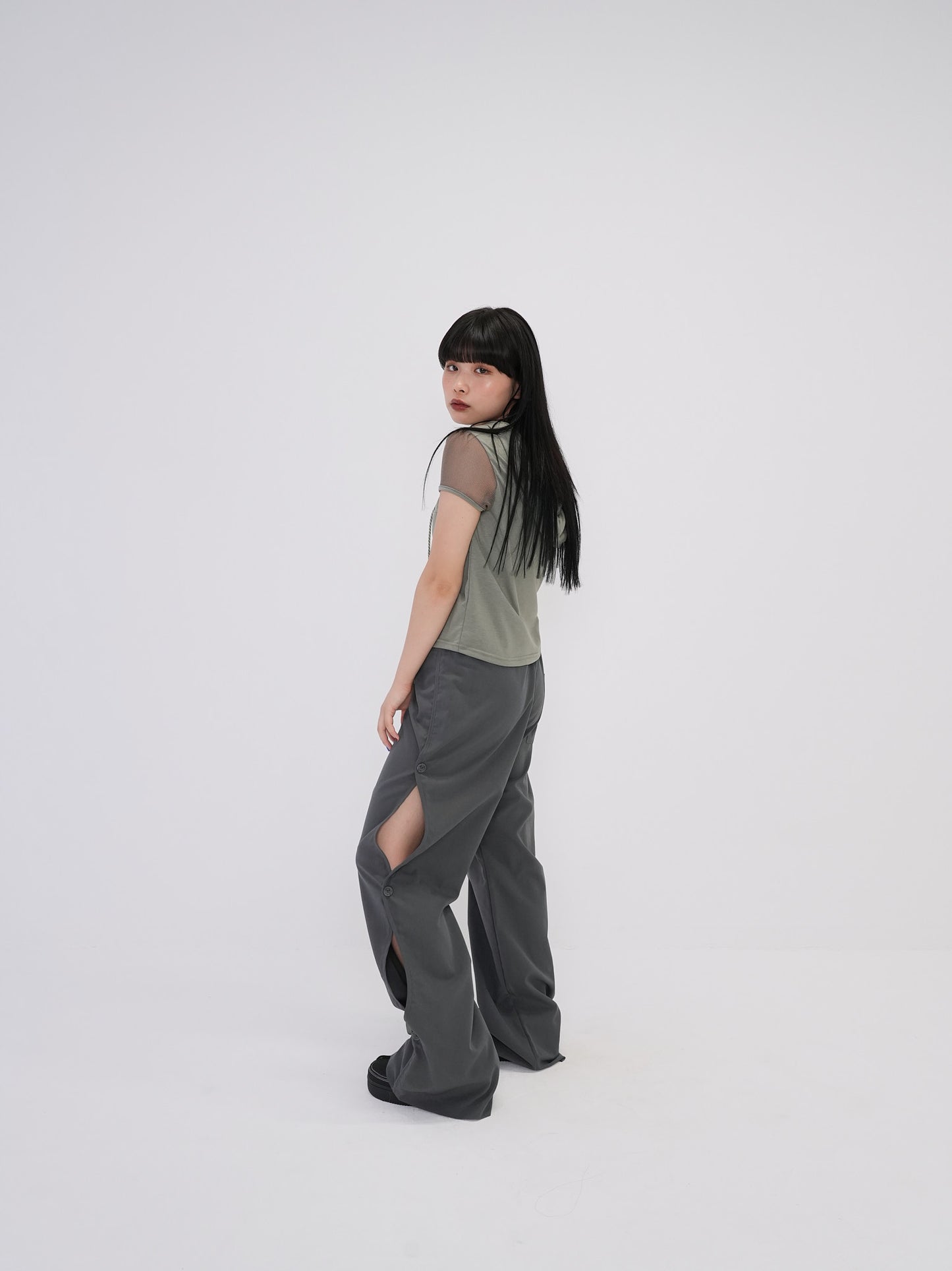 wave cut button pants