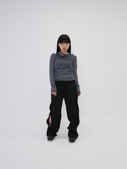 wave cut button pants