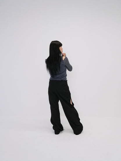 wave cut button pants