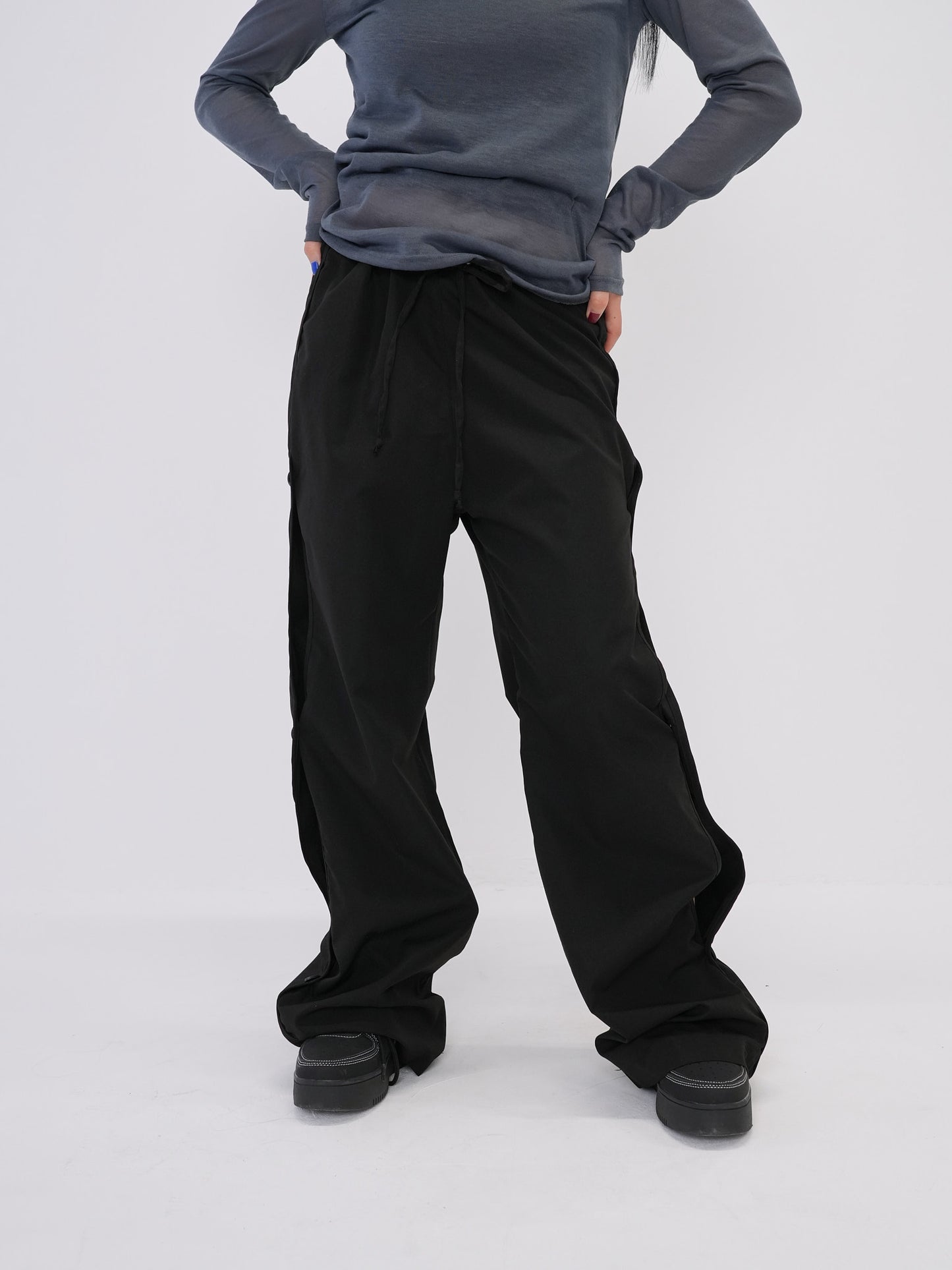 wave cut button pants