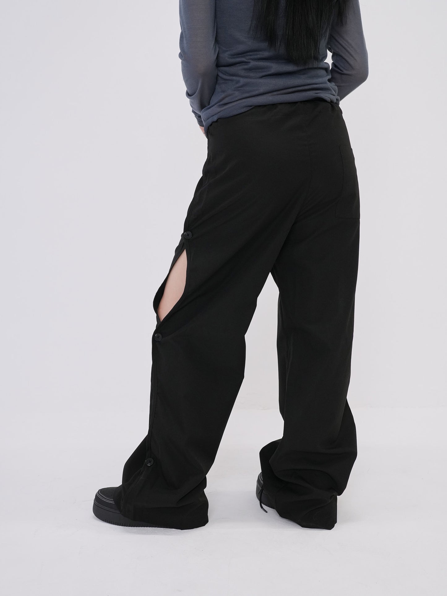 wave cut button pants