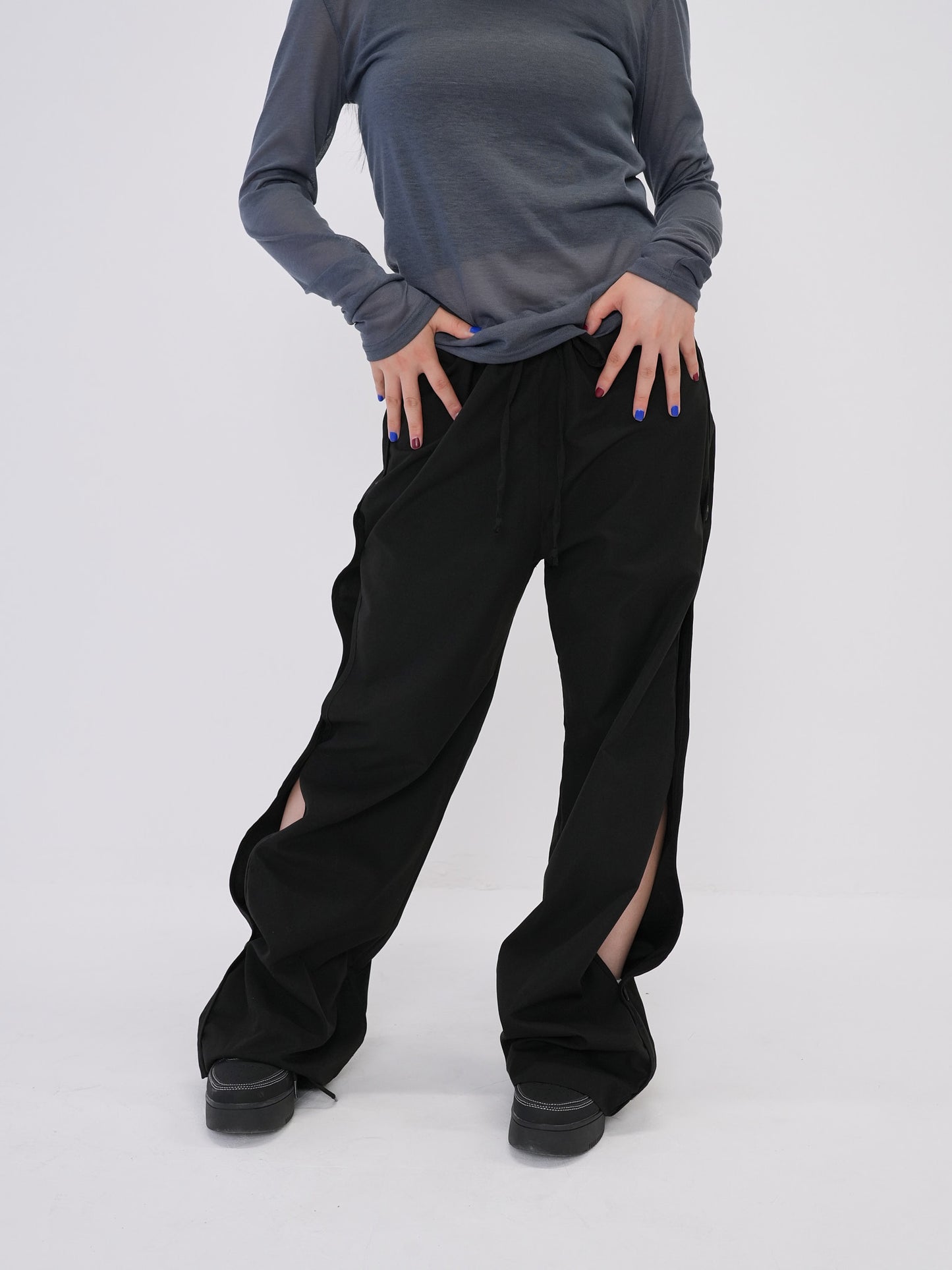 wave cut button pants