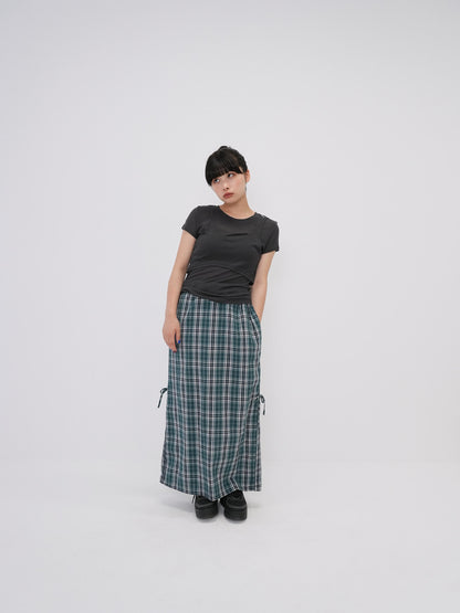 drawstring check skirt