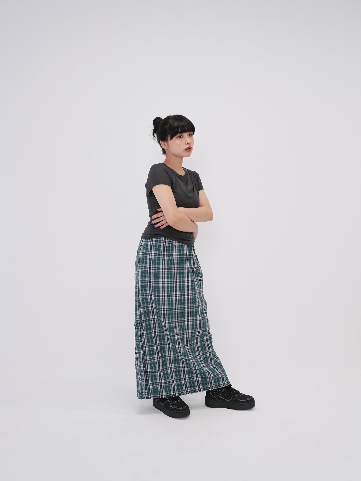 drawstring check skirt