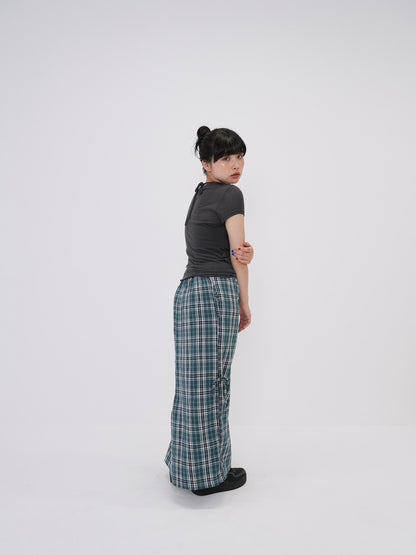 drawstring check skirt