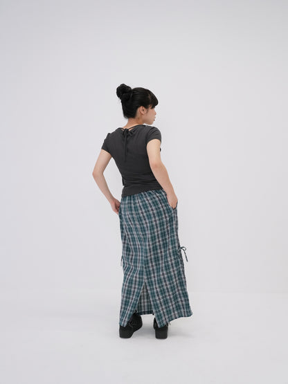 drawstring check skirt