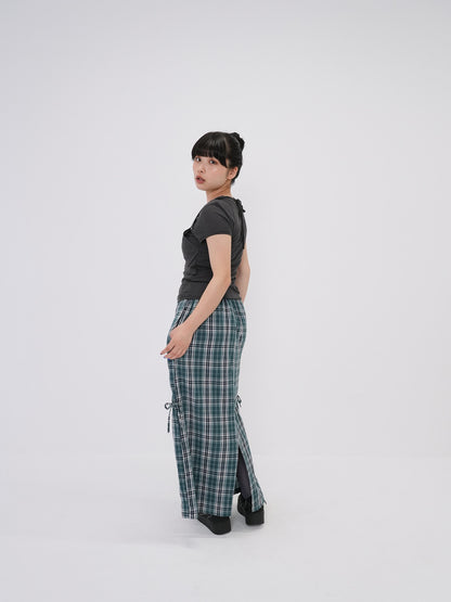 drawstring check skirt