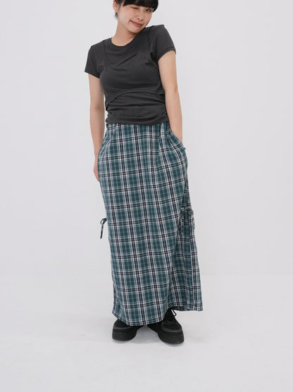 drawstring check skirt