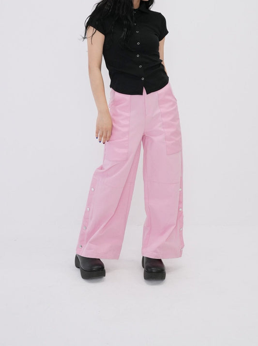 leather mix snap pants