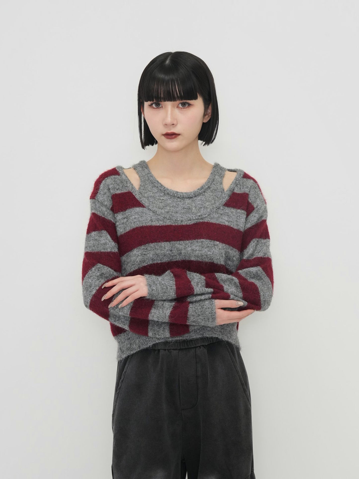 fake layered boarder knit