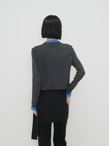 layered crew neck cardigan