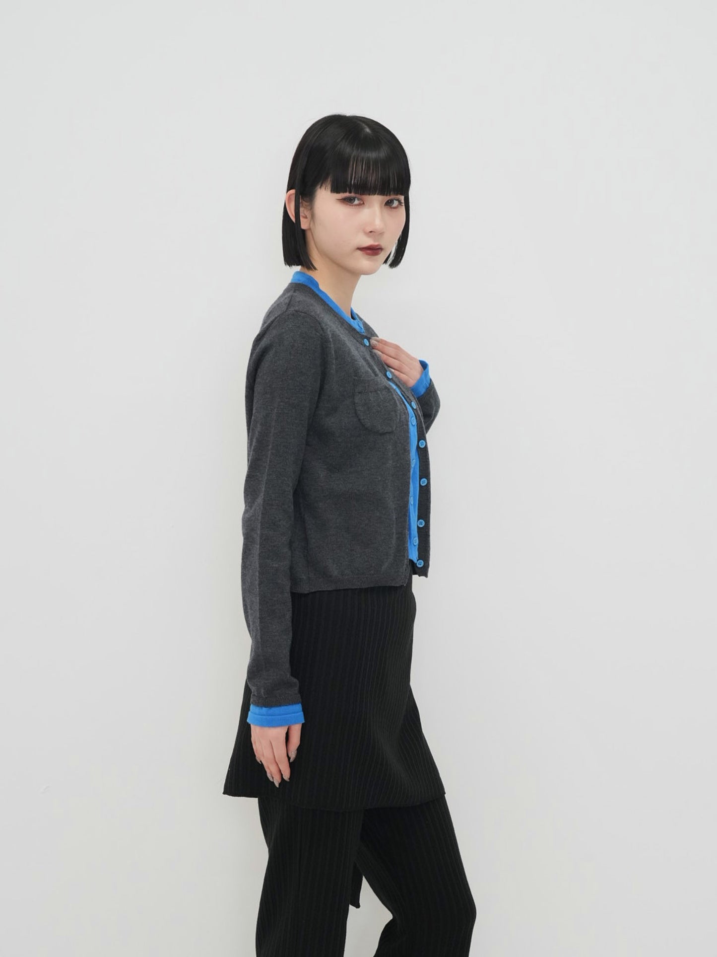 layered crew neck cardigan