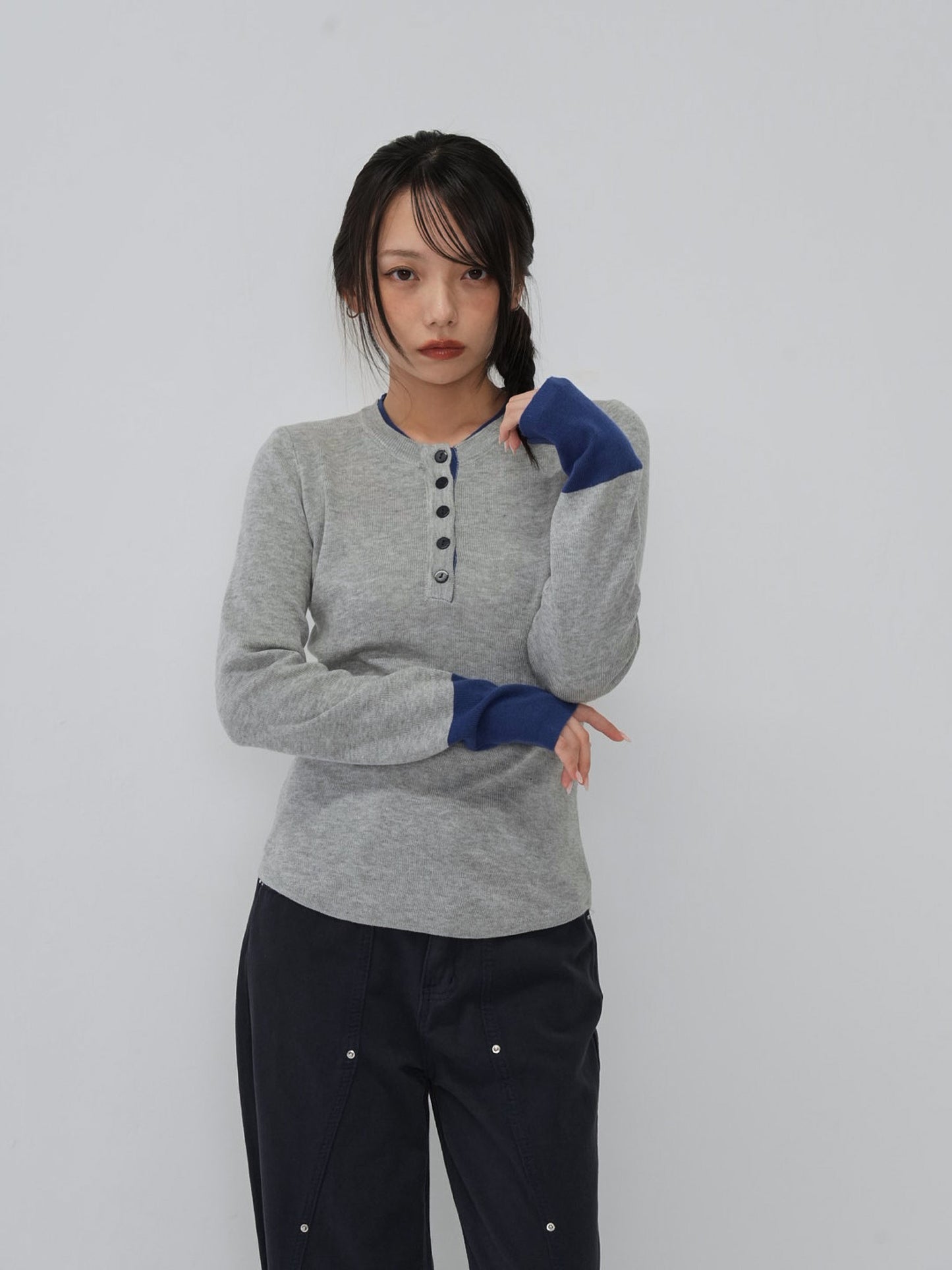 bicolor button round tops