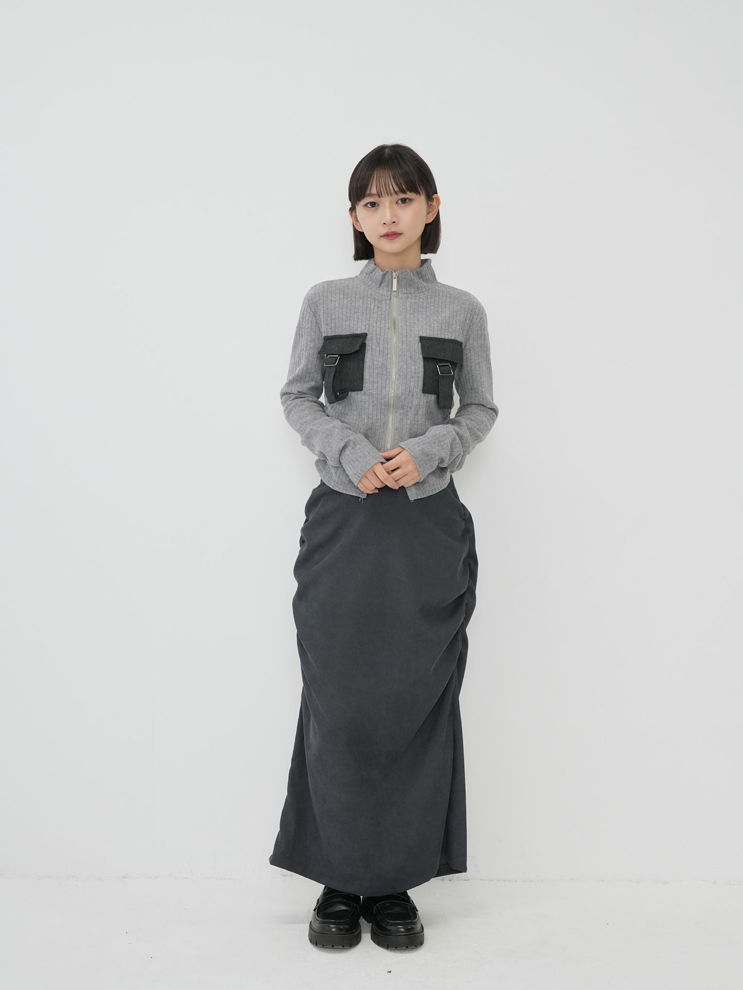 corduroy side gather skirt