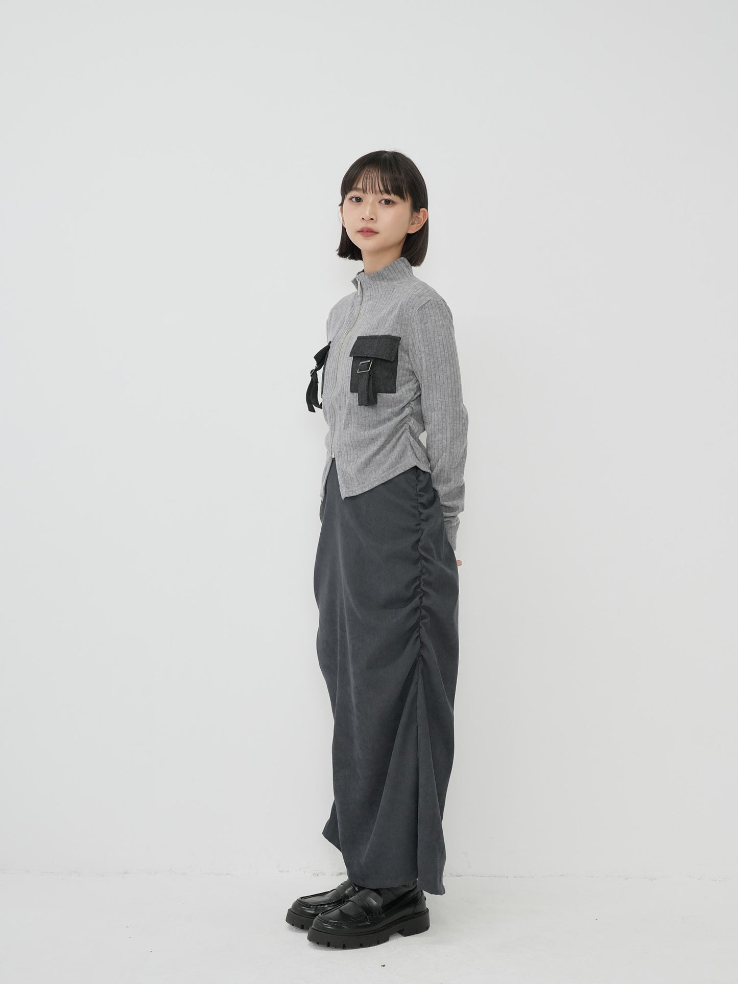 corduroy side gather skirt