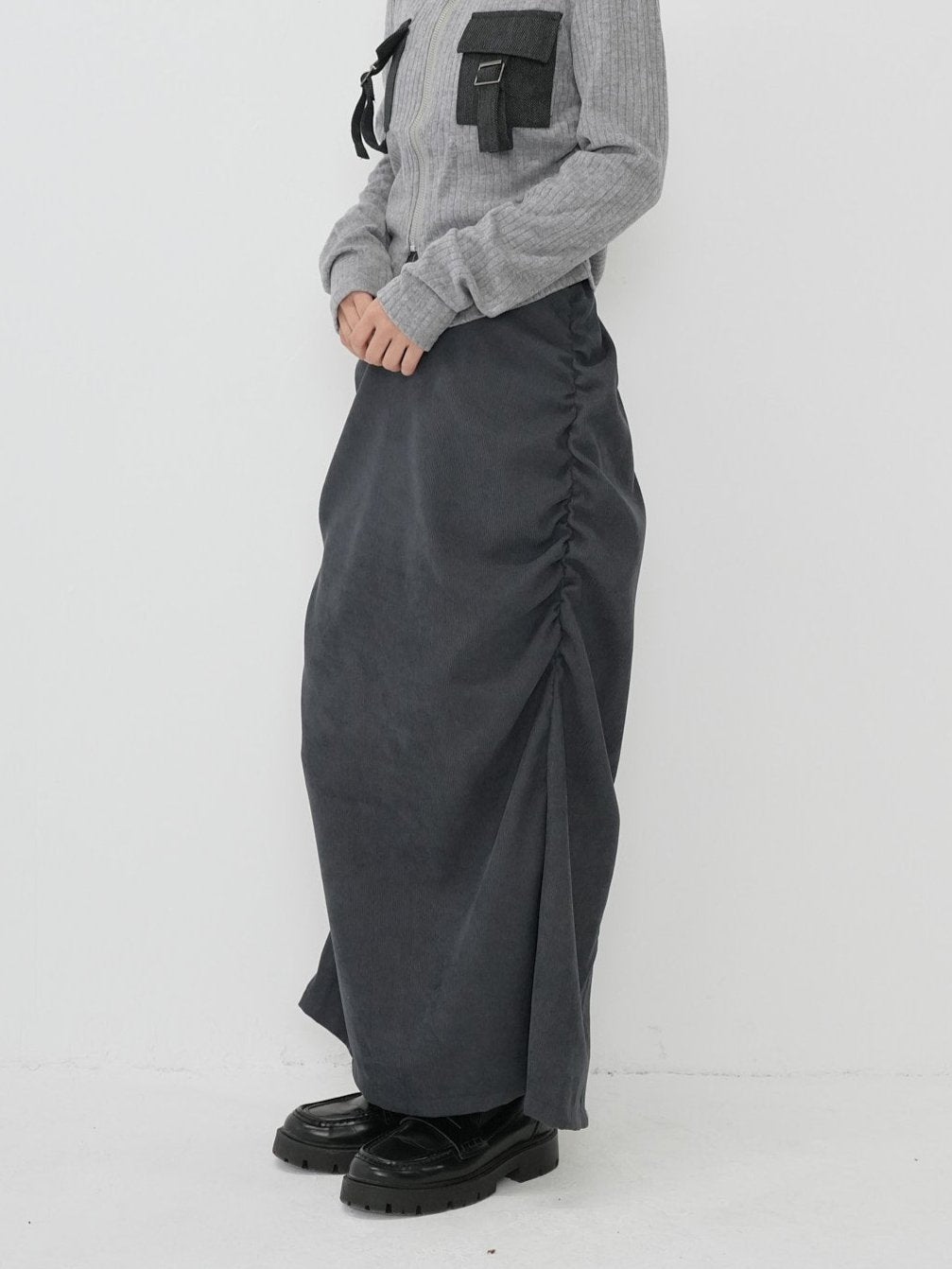 corduroy side gather skirt