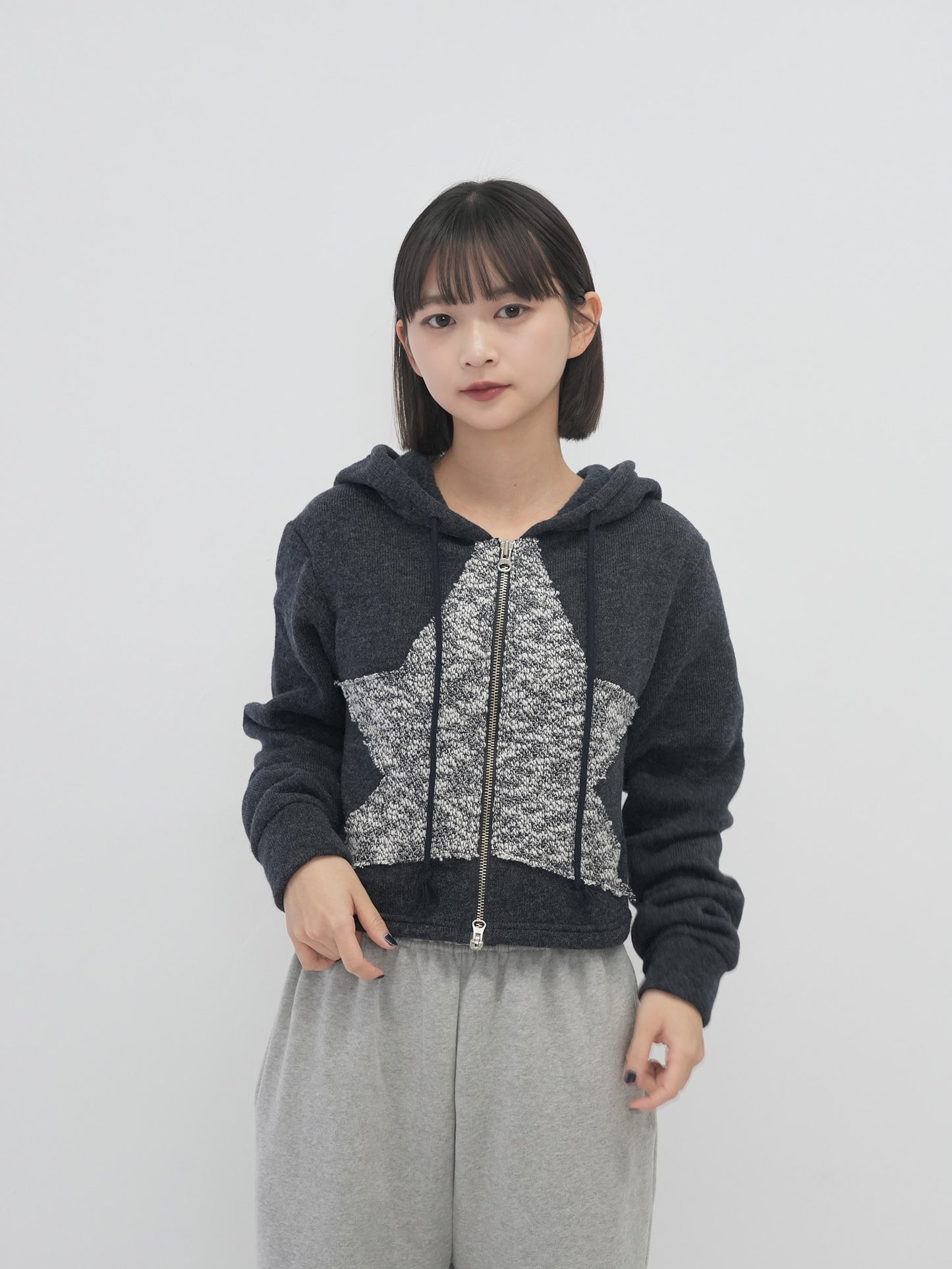 star cropped zip up hoodie