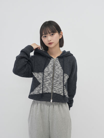 star cropped zip up hoodie