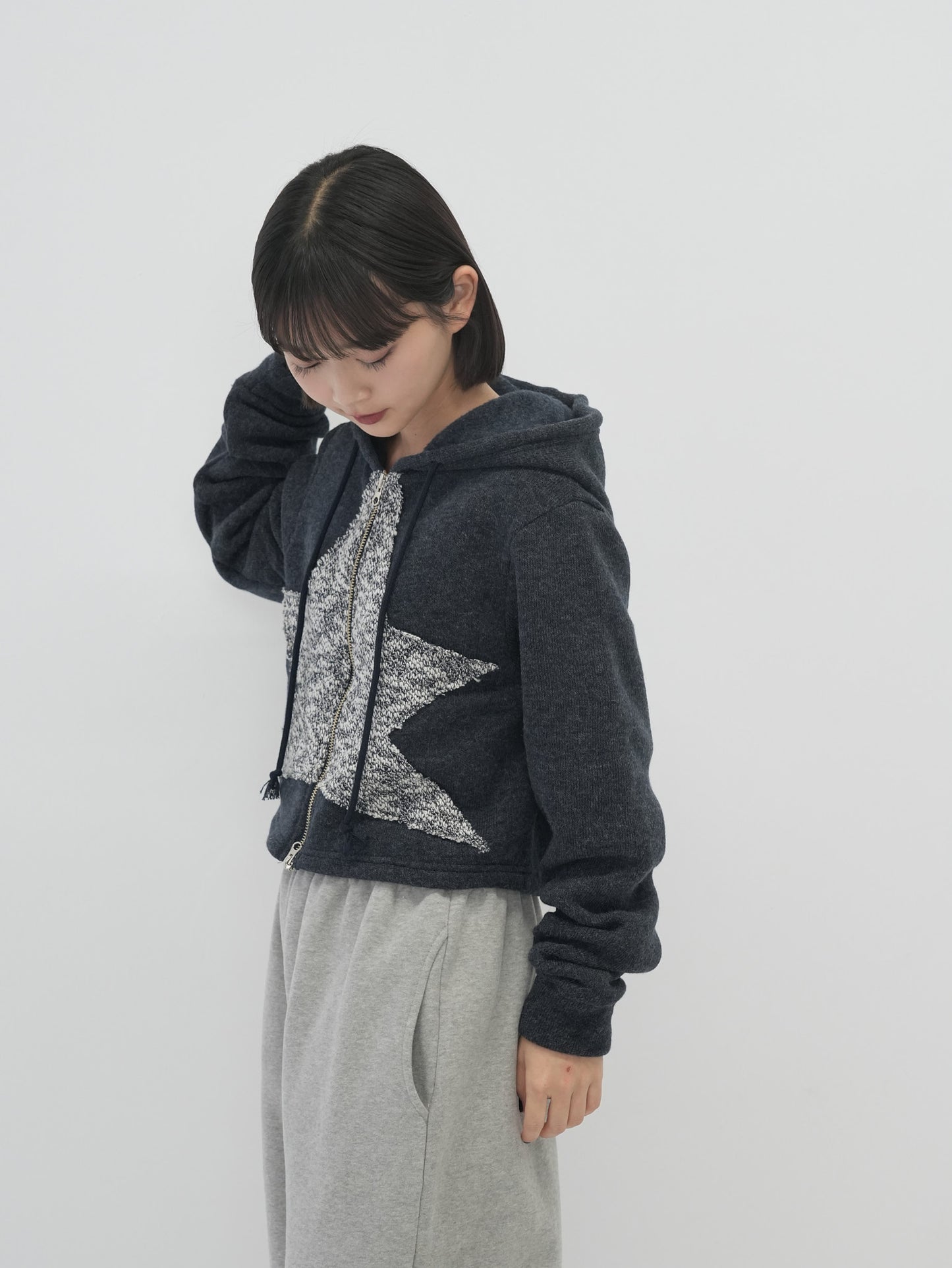 star cropped zip up hoodie