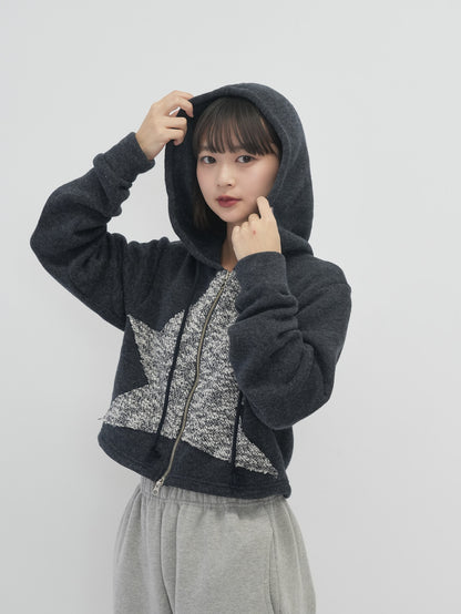 star cropped zip up hoodie