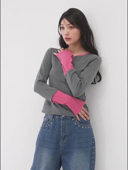 half button bicolor tops #2
